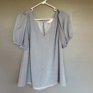 Lauren Conrad Striped Blue White Puff Sleeve Blouse